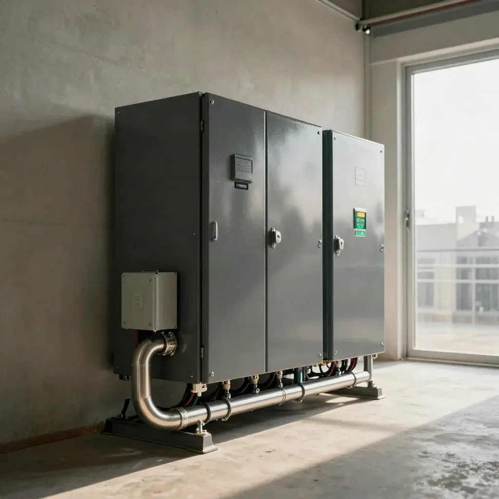 Quadro inverter e quadro elettrico in sala tecnica con canaline verso i pannelli esterni